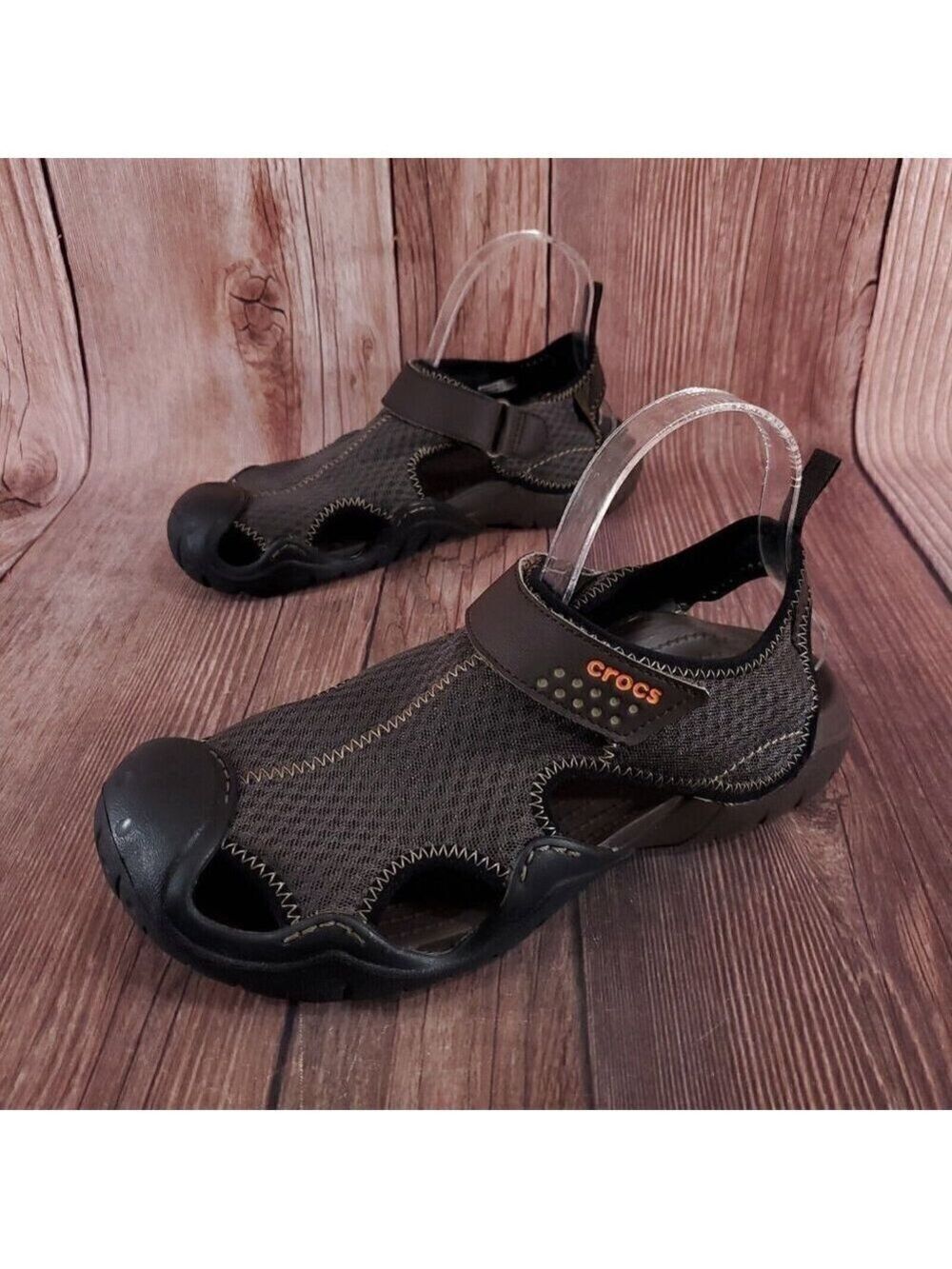 Crocs Swiftwater Mens 8 Brown Mesh Fisherman Deck Sandals Water Shoes 15041